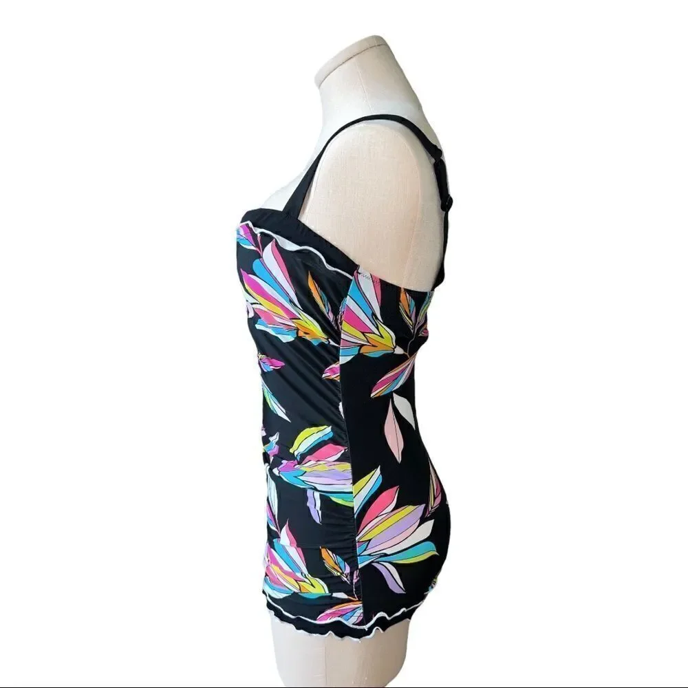 Profile by Gottex Black Floral Monaco Printed D-Cup Tankini Top 34D Slimming New